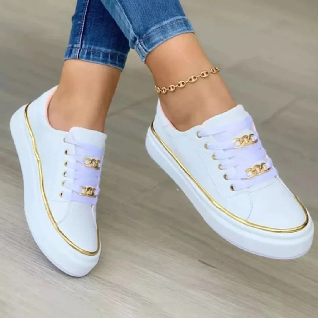 Women’s Casual Platform Sneakers with Gold Detail
