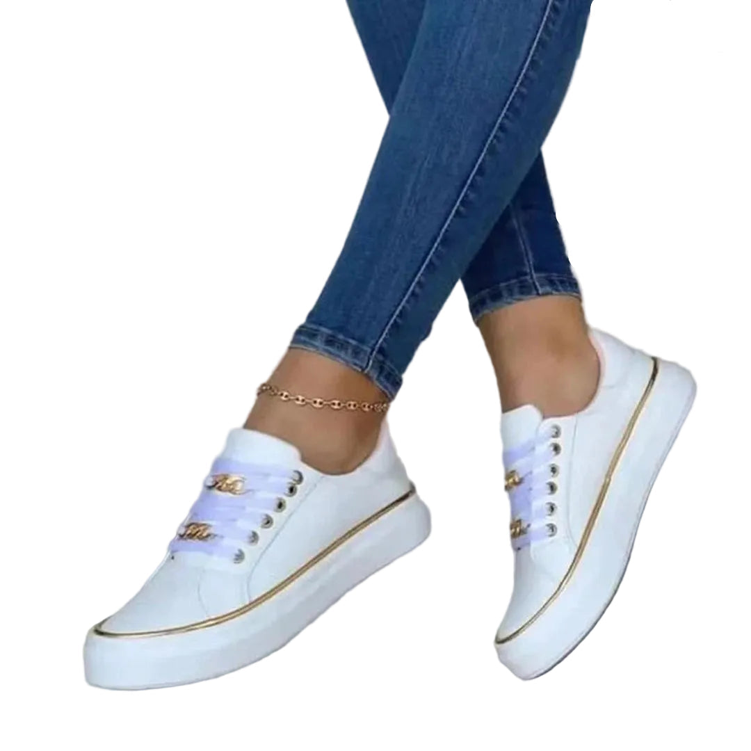 Women’s Casual Platform Sneakers with Gold Detail