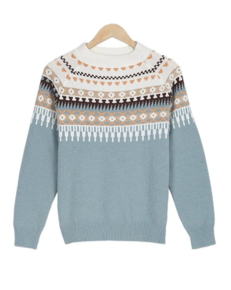 Women's Nordic Fair Isle Mock Neck Knit Sweater