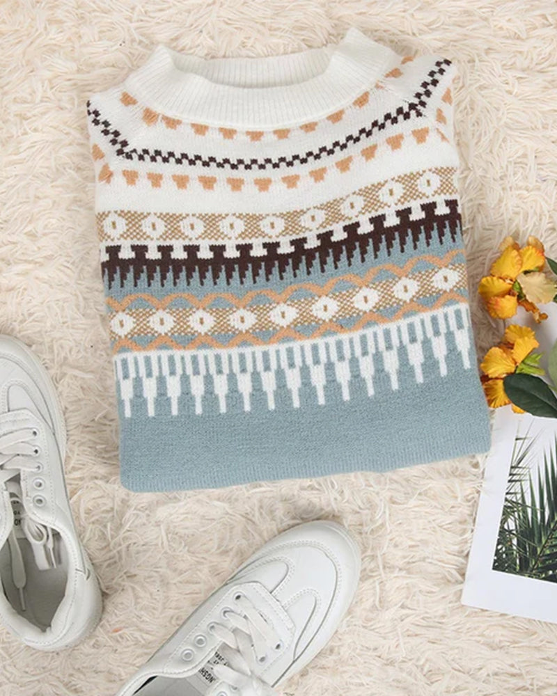 Women's Nordic Fair Isle Mock Neck Knit Sweater
