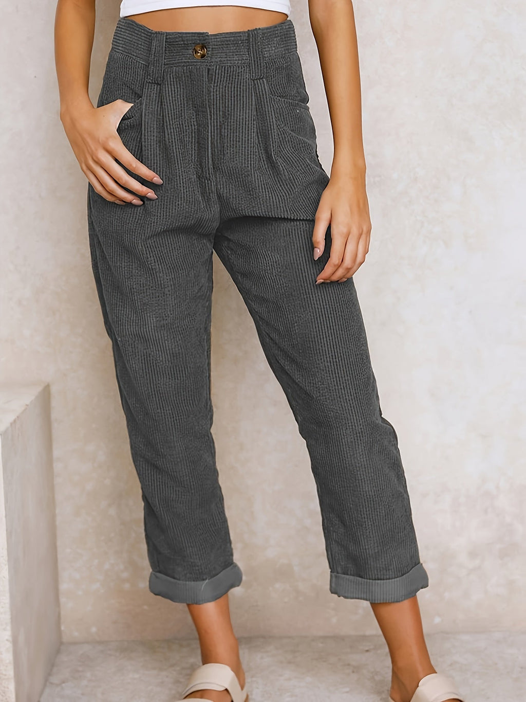 Women’s Casual Corduroy Relaxed Fit Tapered Pants