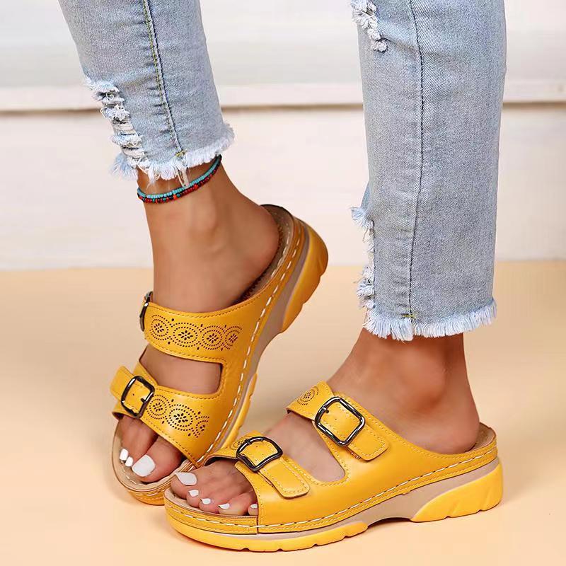 Women’s Double Buckle Comfort Open Toe Slip-On Sandals