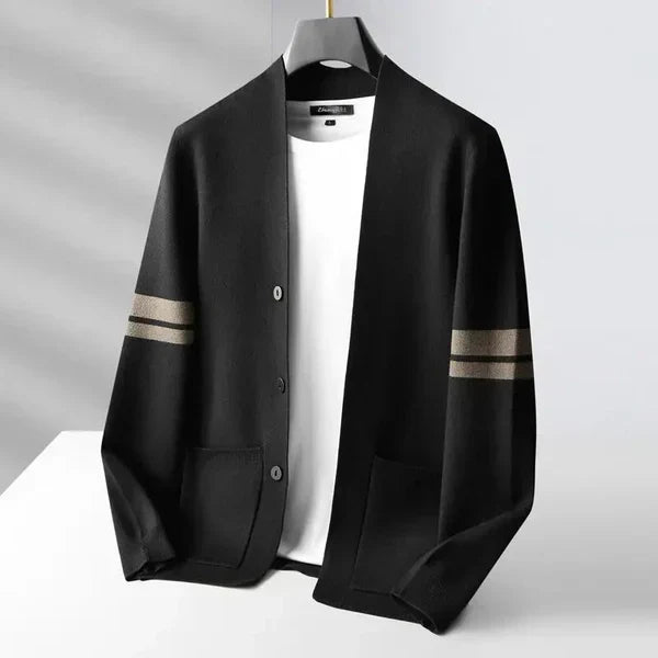 Classic Merino Men’s Cardigan with Stripe Sleeves