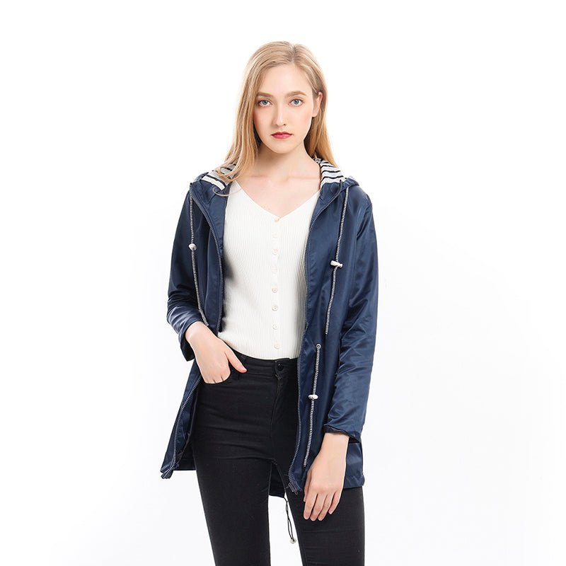 Women's Hooded Drawstring Zip-Up Utility Coat