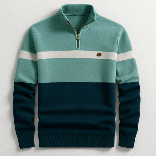 Men's Color Block Quarter Zip Knit Sweater
