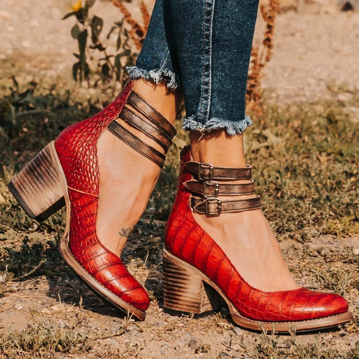 Chunky Heel Strap Shoes for Women Casual Vintage Style