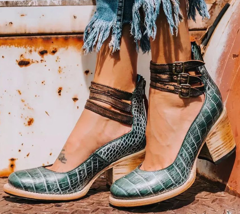 Chunky Heel Strap Shoes for Women Casual Vintage Style