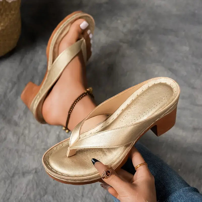 Women's Chunky Heel Slip-On Flip Flops Sandals