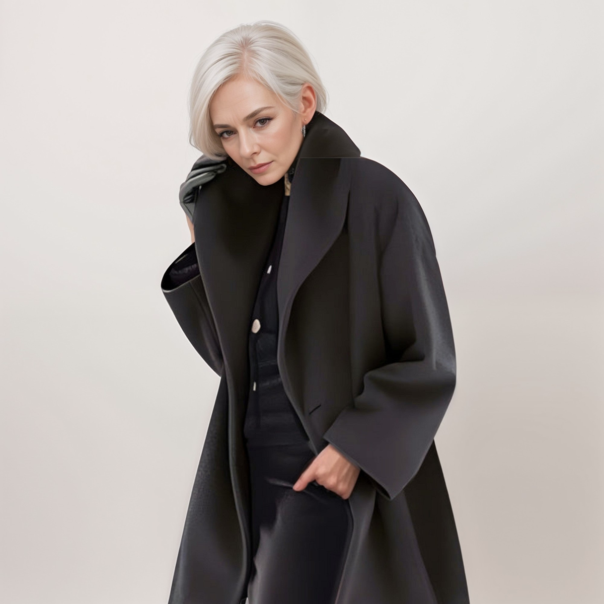 Women's Oversized Open Front Shawl Collar Winter Coat