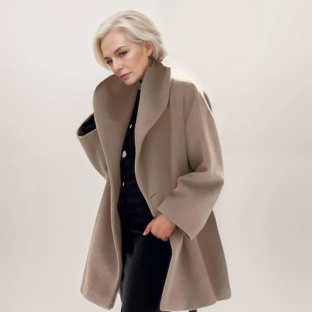 Women's Oversized Open Front Shawl Collar Winter Coat