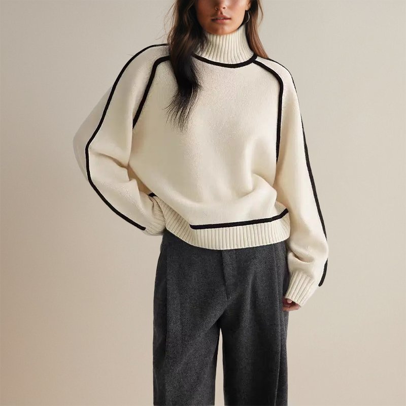 Women's Contrast Trim Knit Turtleneck Sweater