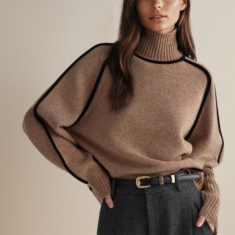 Women's Contrast Trim Knit Turtleneck Sweater
