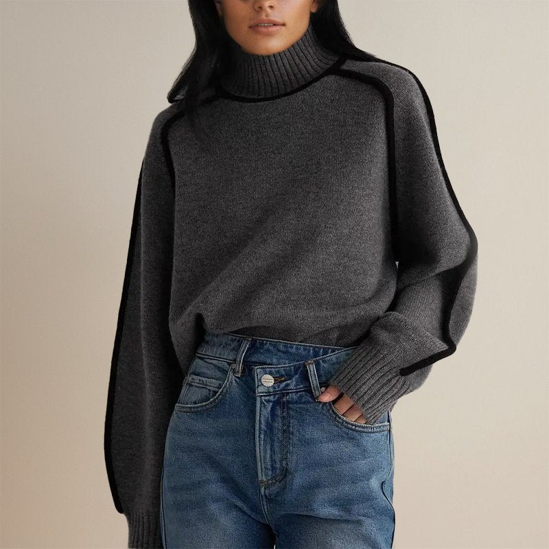 Women's Contrast Trim Knit Turtleneck Sweater