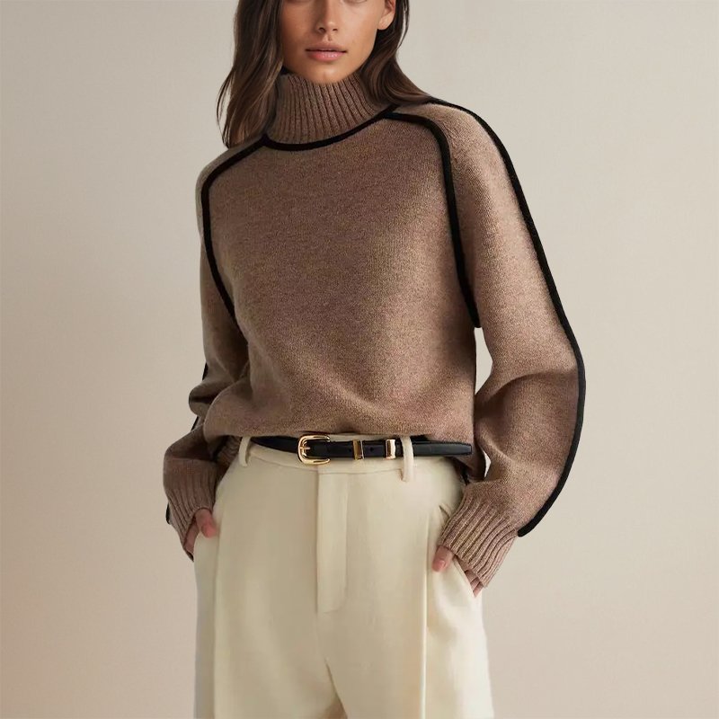 Women's Contrast Trim Knit Turtleneck Sweater