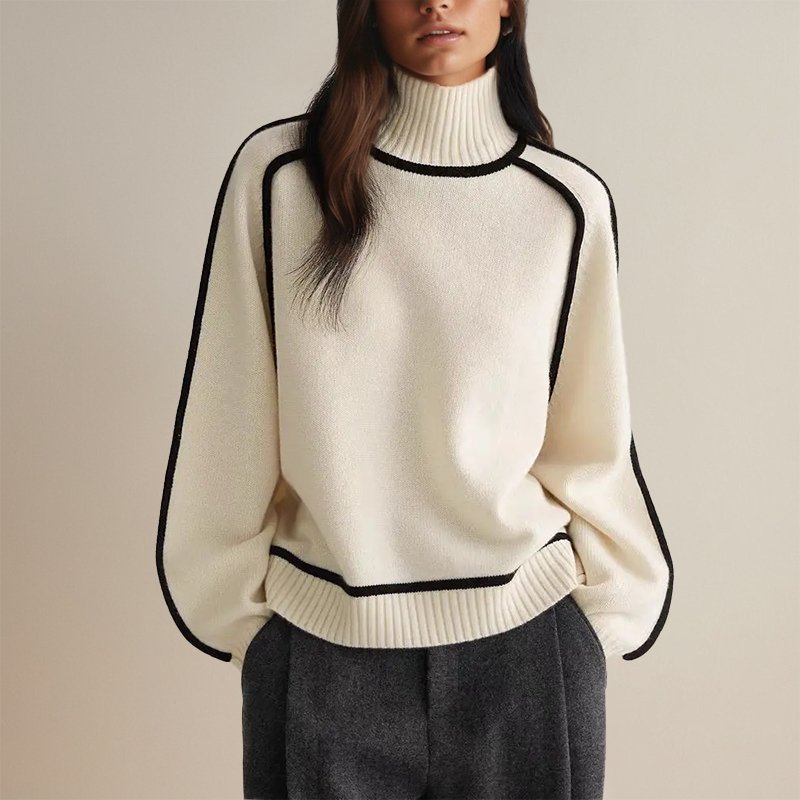 Women's Contrast Trim Knit Turtleneck Sweater