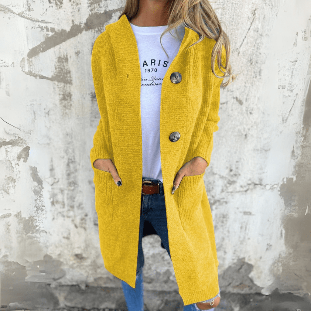 Women's Long Button Cardigan with Stand Collar