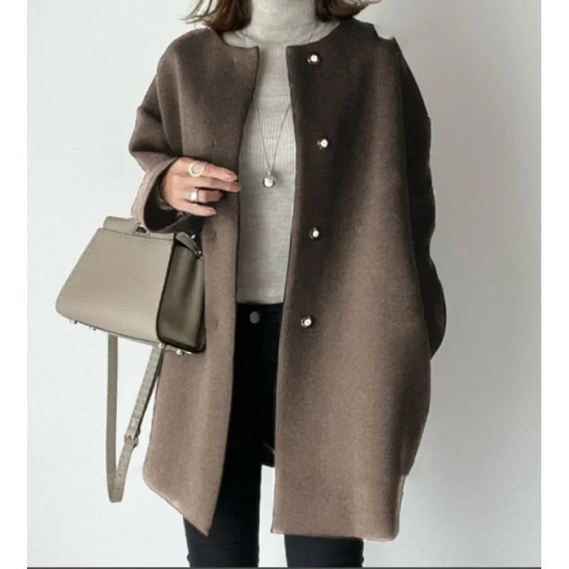 Women’s Elegant Oversized Button Front Winter Coat Jacket