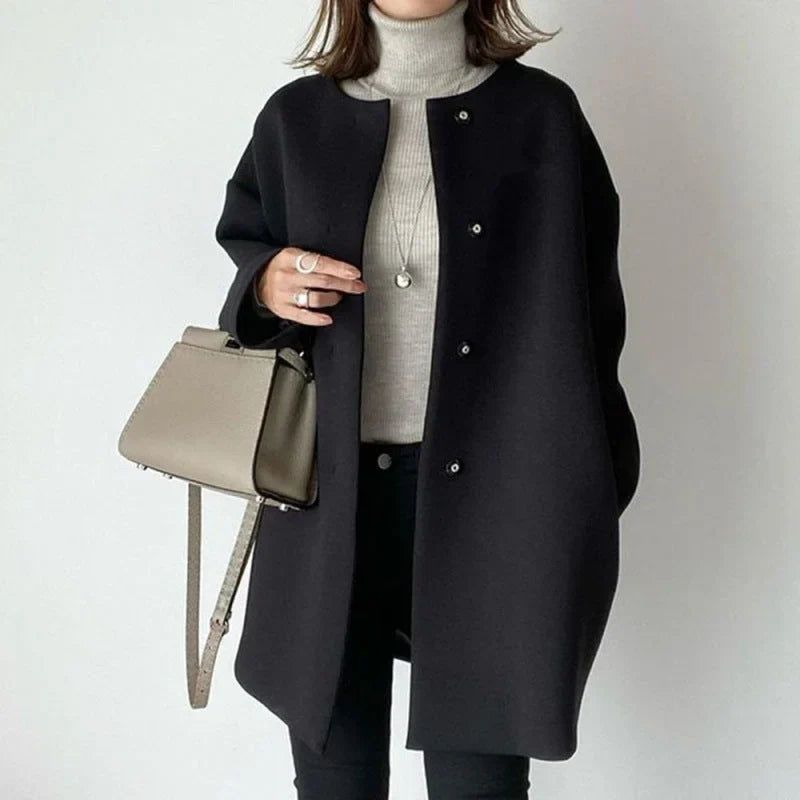 Women’s Elegant Oversized Button Front Winter Coat Jacket