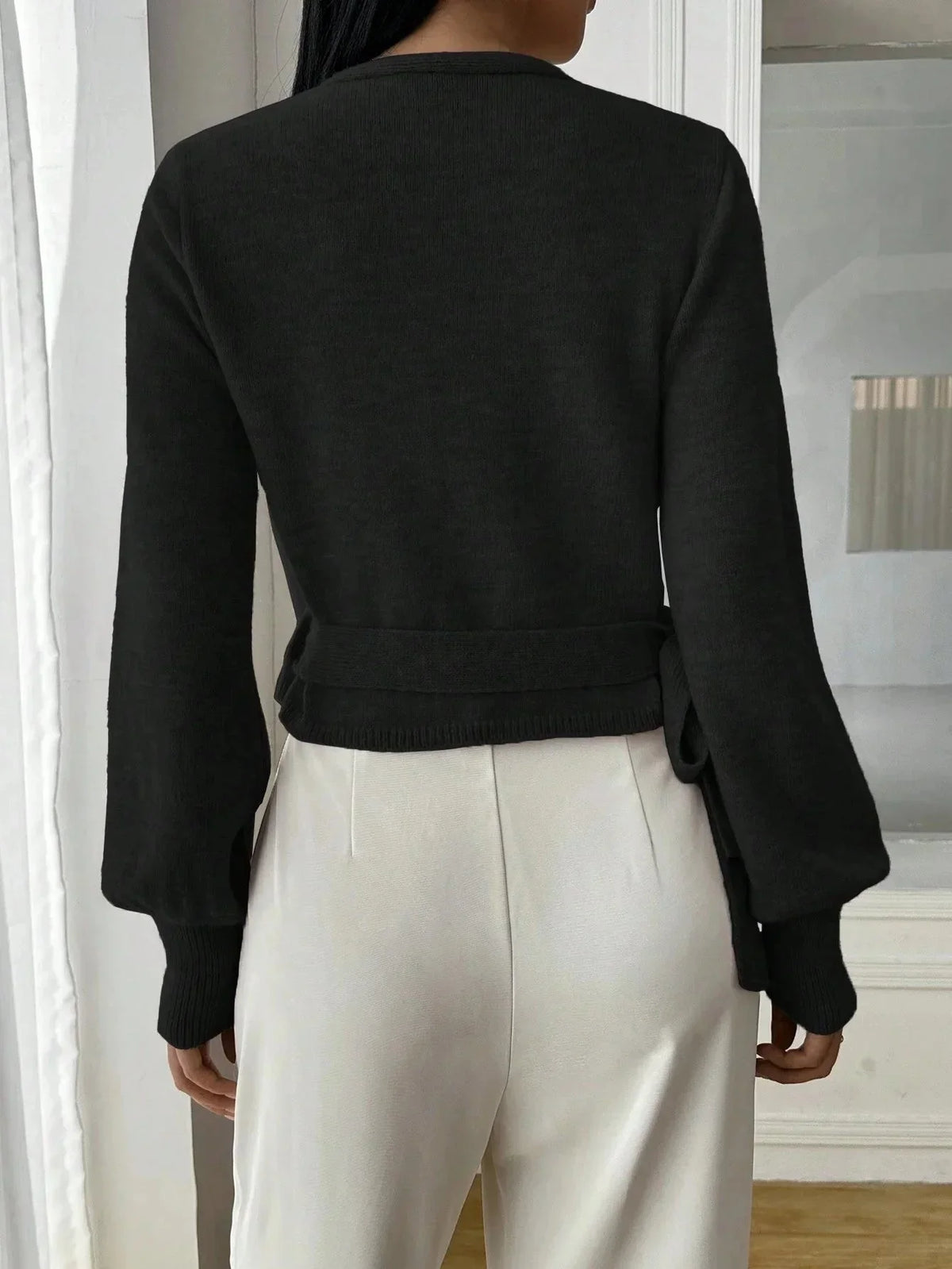 Women’s Wrap Knit Long Sleeve V Neck Sweater