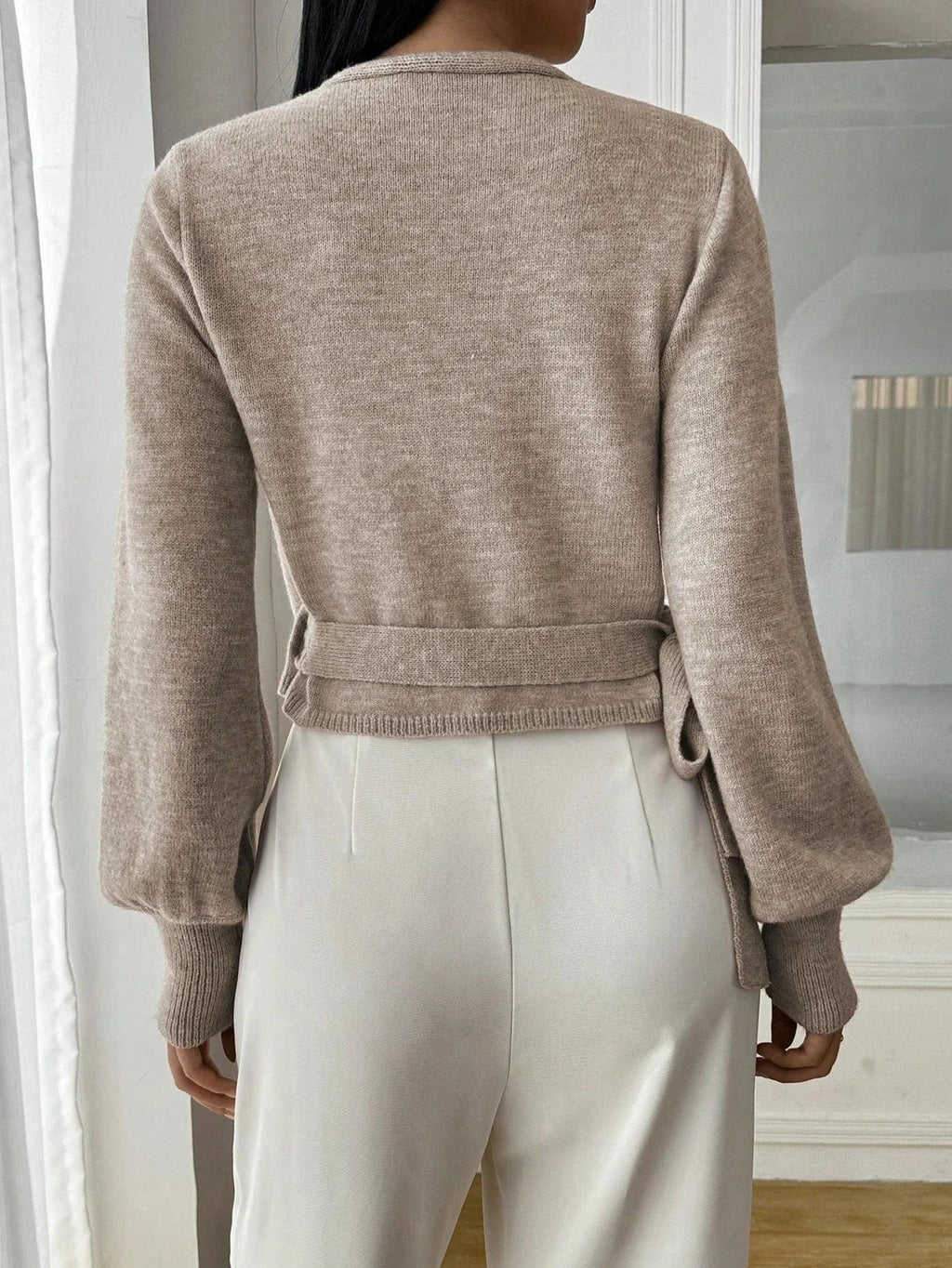 Women’s Wrap Knit Long Sleeve V Neck Sweater