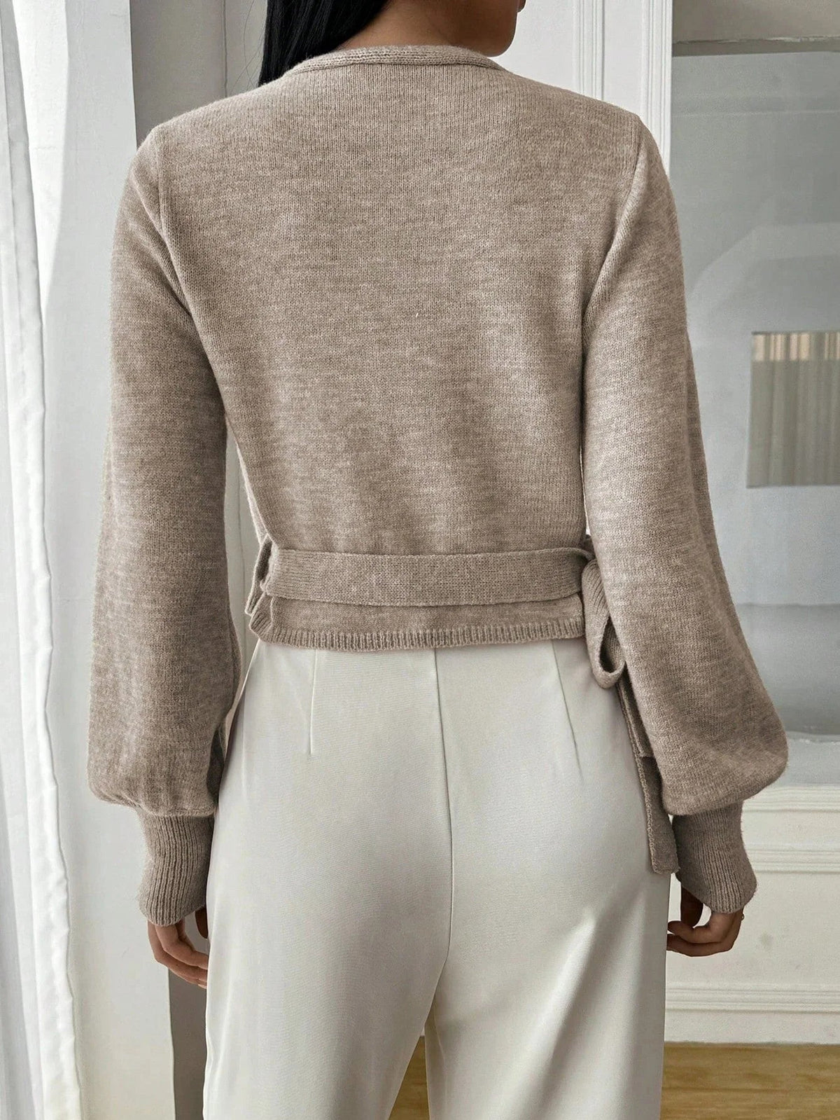 Women’s Wrap Knit Long Sleeve V Neck Sweater