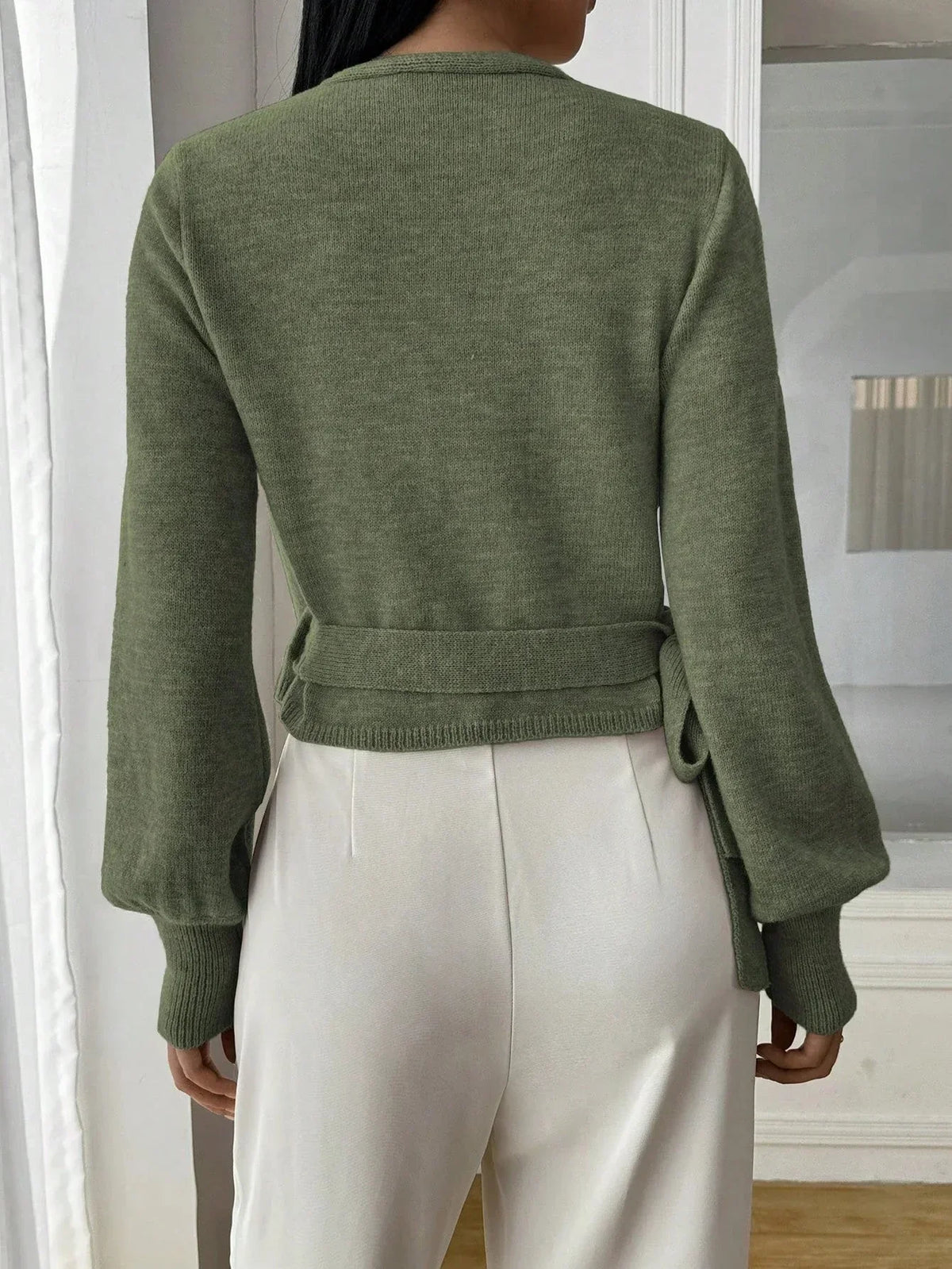 Women’s Wrap Knit Long Sleeve V Neck Sweater
