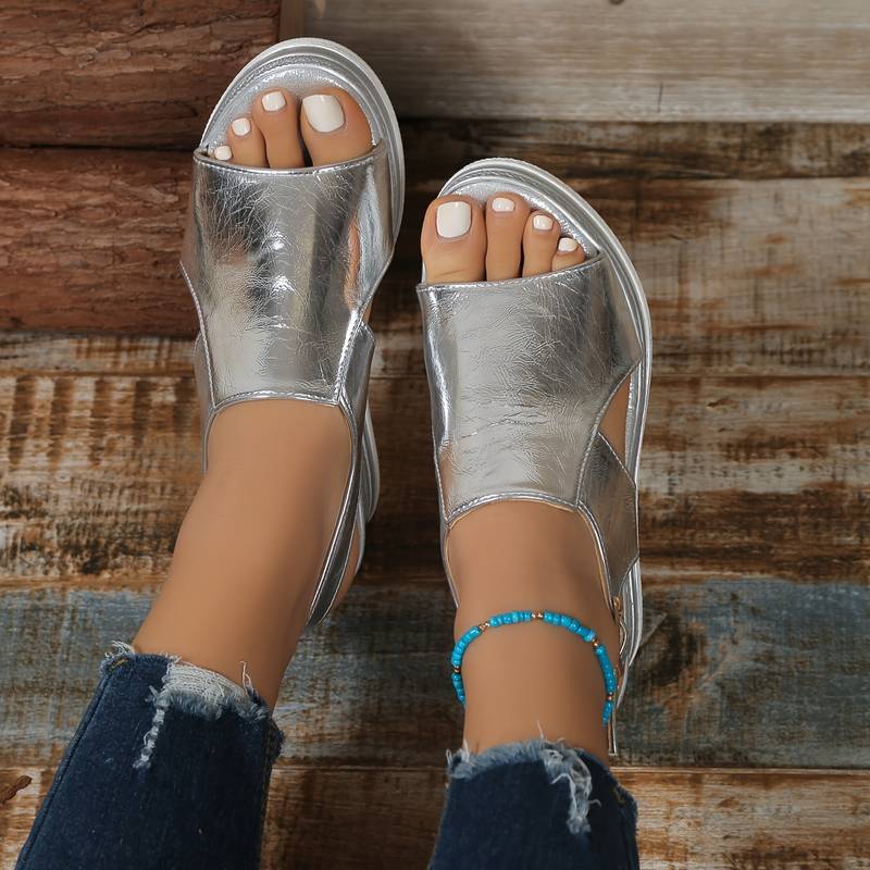 Platform Wedge Sandals with Metallic Finish