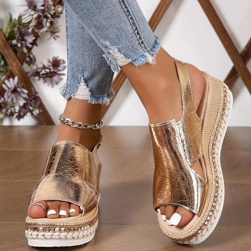 Platform Wedge Sandals with Metallic Finish