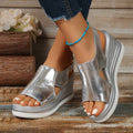 Platform Wedge Sandals with Metallic Finish