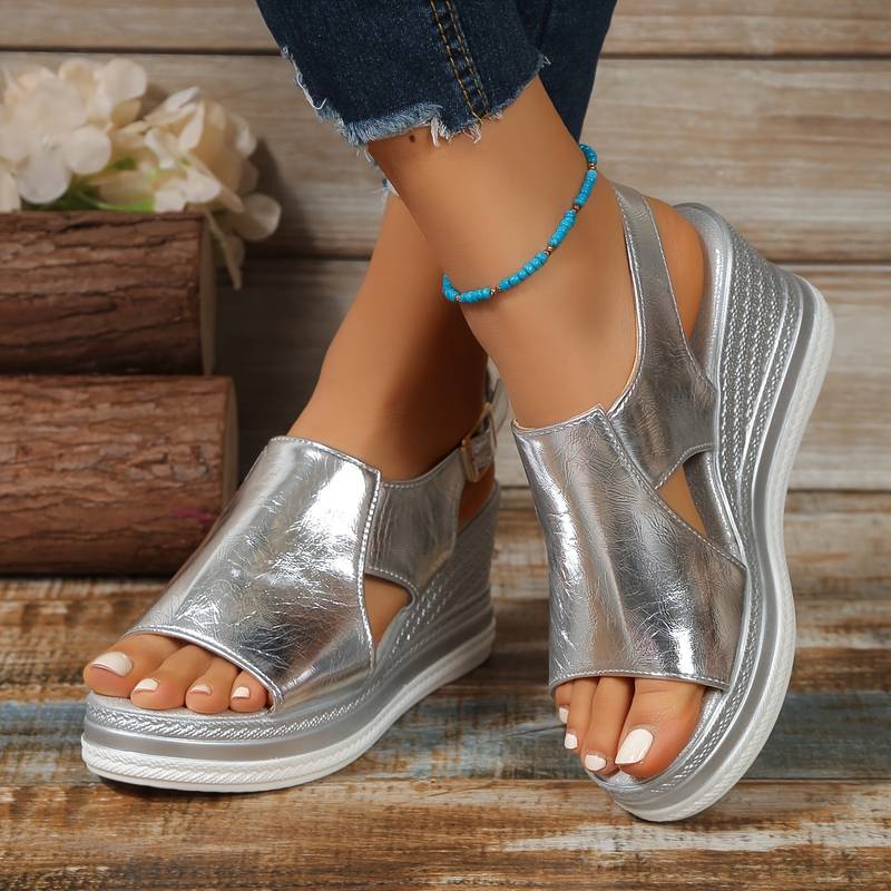 Platform Wedge Sandals with Metallic Finish