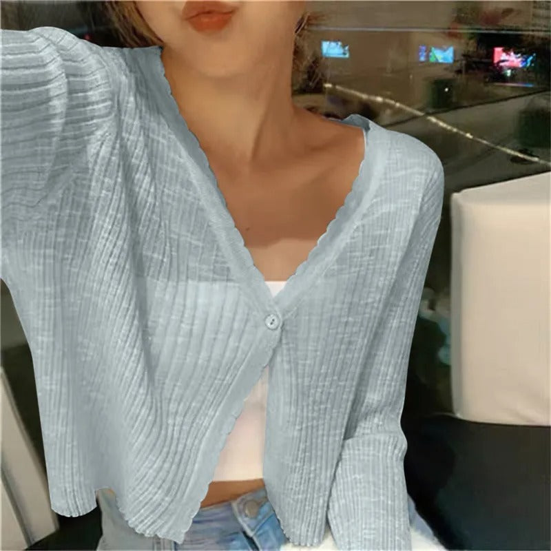 Women’s Lightweight Ribbed Knit Button-Up Cardigan Sweater