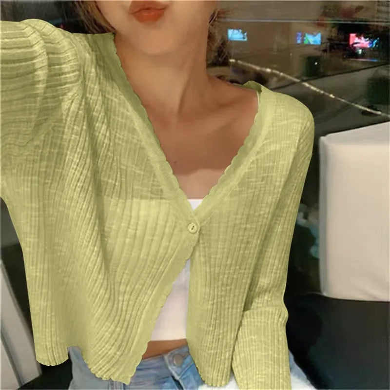 Women’s Lightweight Ribbed Knit Button-Up Cardigan Sweater