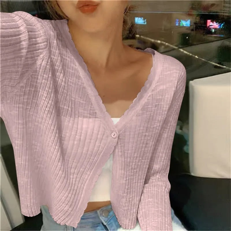 Women’s Lightweight Ribbed Knit Button-Up Cardigan Sweater