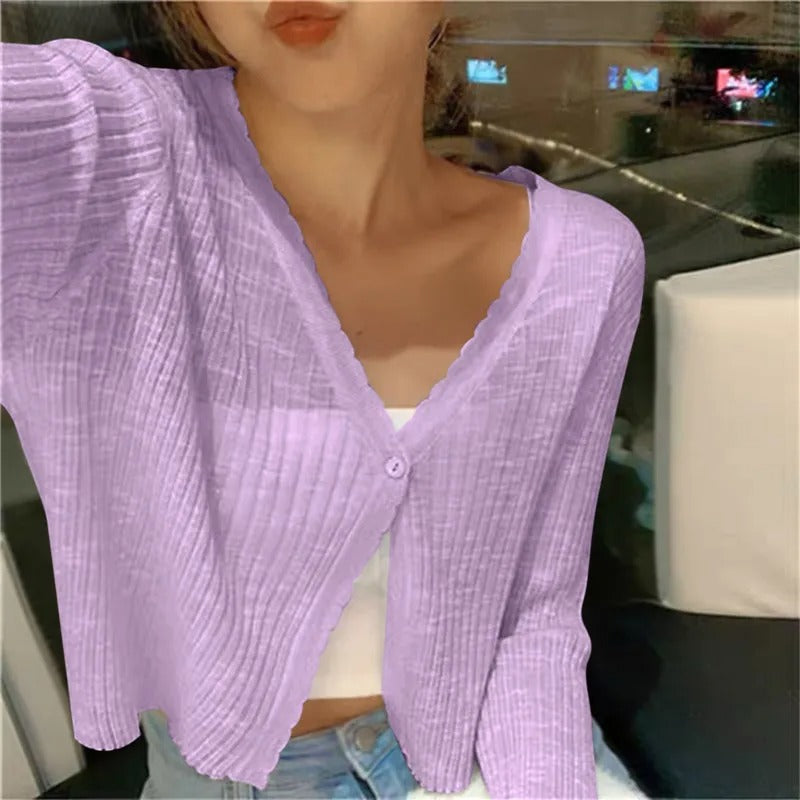Women’s Lightweight Ribbed Knit Button-Up Cardigan Sweater