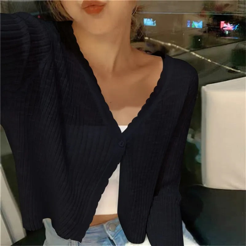 Women’s Lightweight Ribbed Knit Button-Up Cardigan Sweater