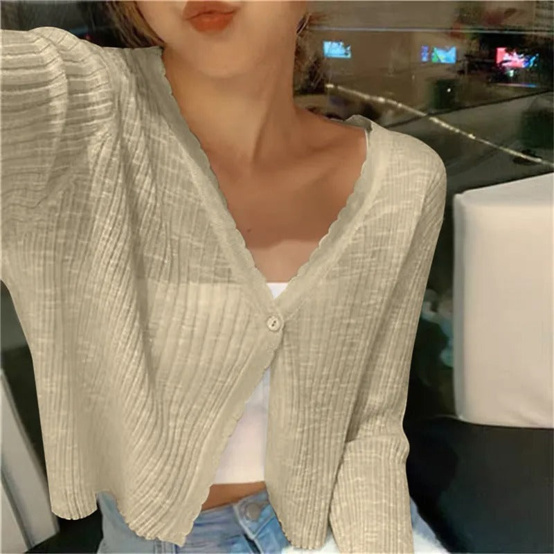 Women’s Lightweight Ribbed Knit Button-Up Cardigan Sweater