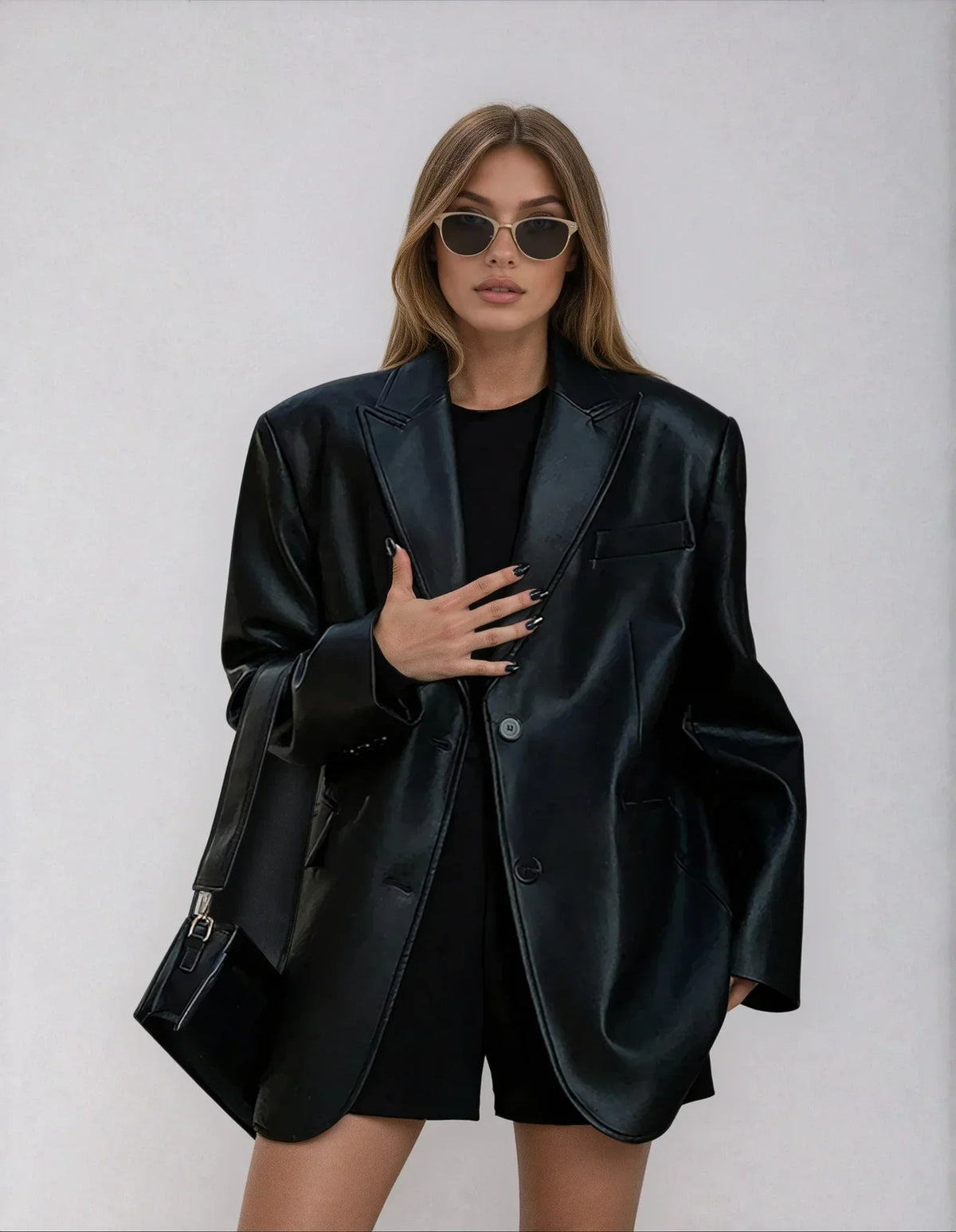 Women’s Oversized Faux Leather Blazer Jacket