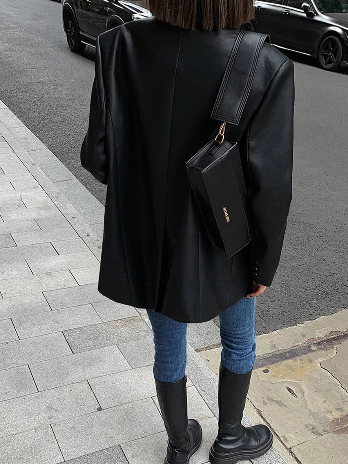 Women’s Oversized Faux Leather Blazer Jacket