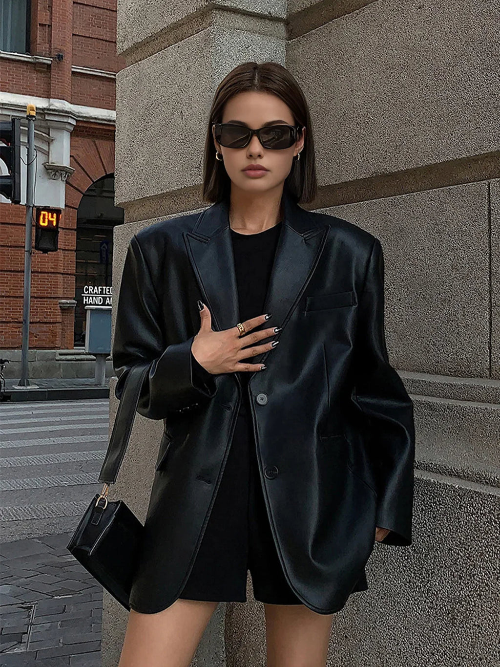 Women’s Oversized Faux Leather Blazer Jacket