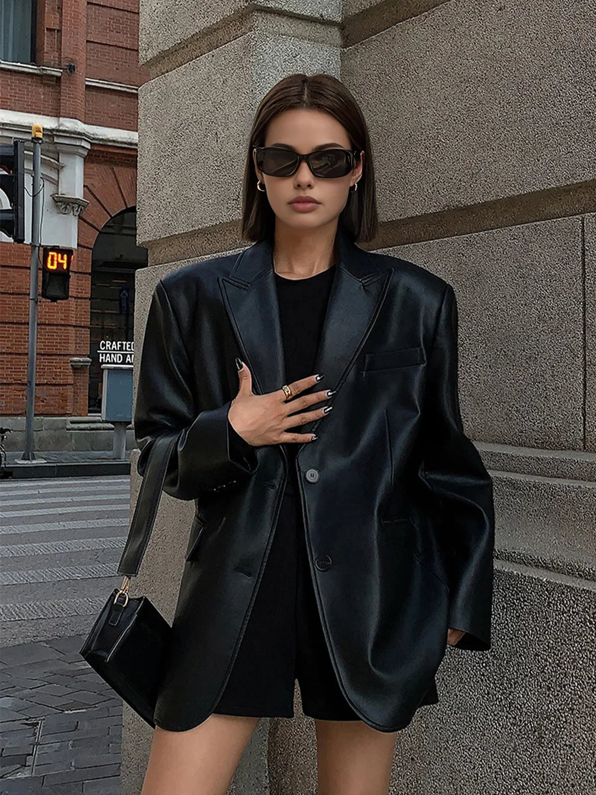 Women’s Oversized Faux Leather Blazer Jacket