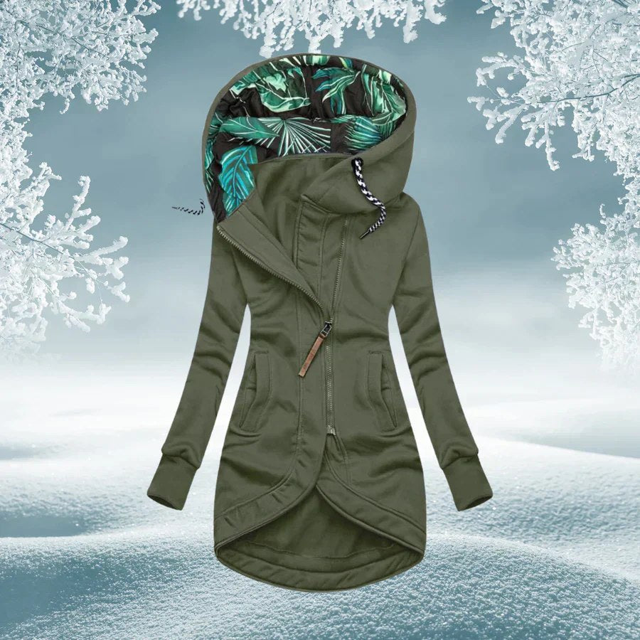 Women's Longline Hooded Asymmetric Zip Coat