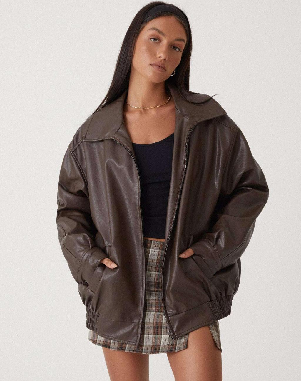 Women's Oversized Faux Leather Bomber Jacket