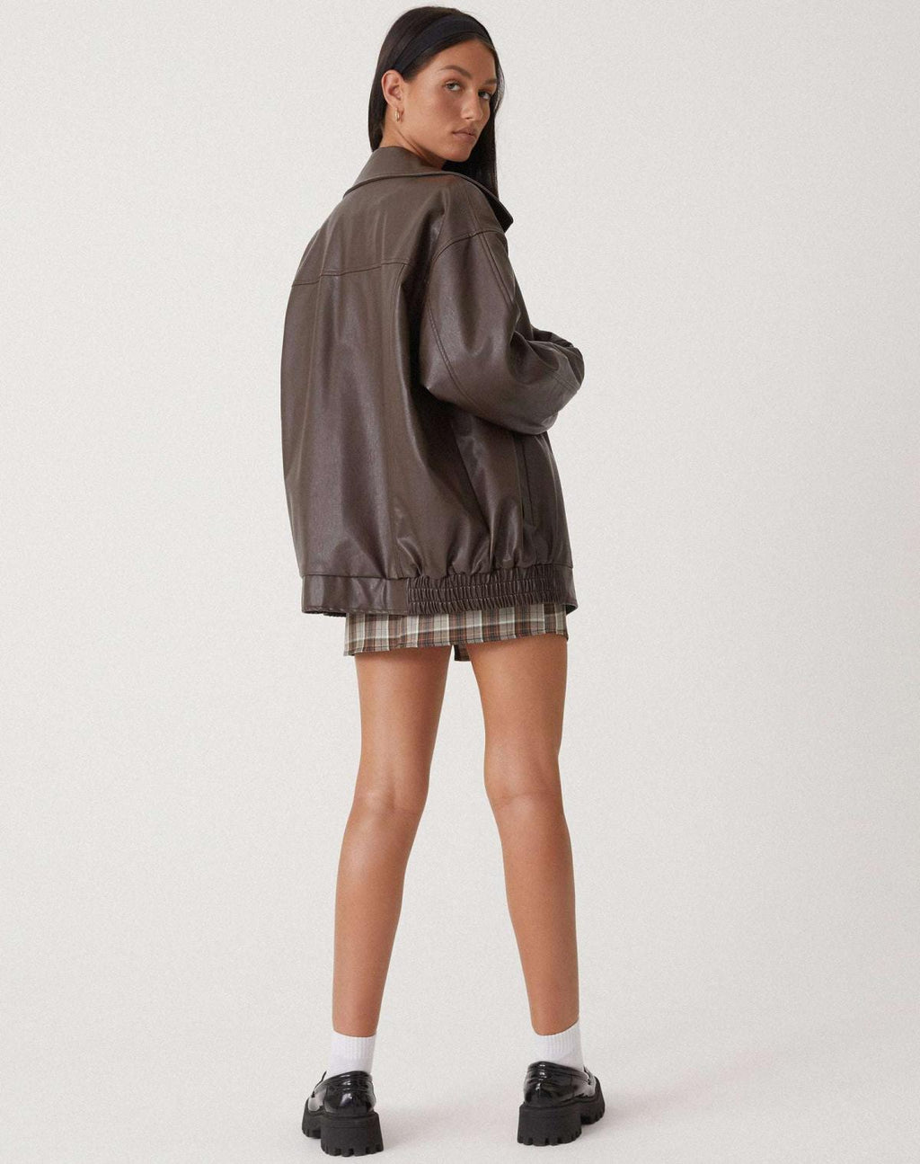 Women's Oversized Faux Leather Bomber Jacket